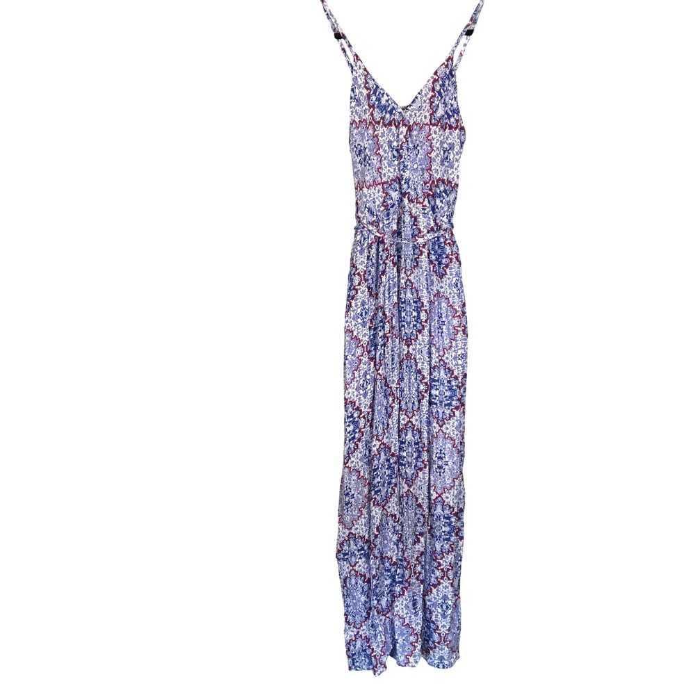 Sim & Sam Maxi Dress Boho Floral Print Blue Red‎ White Spaghetti Strap Size L